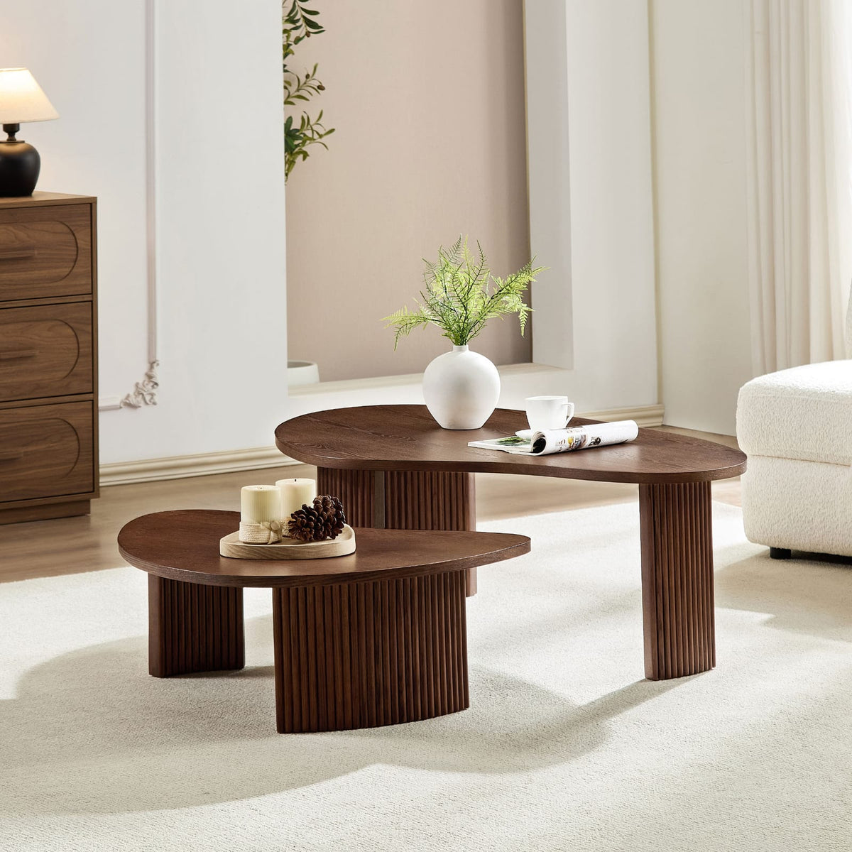 2-Piece Modern Irregular Coffee Table Set - Walnut MDF