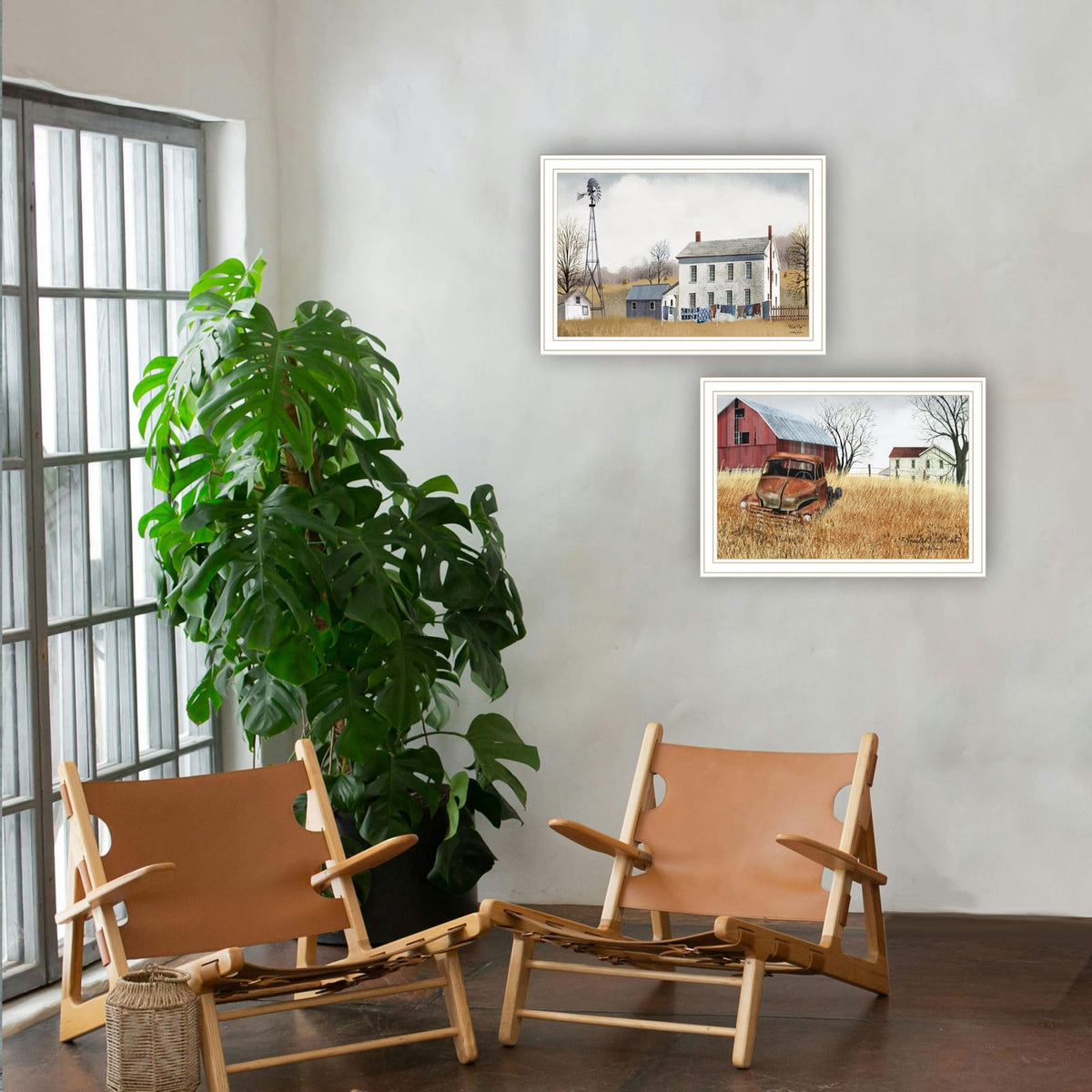 Trendy Wall Art Prints - 2 Piece Vignette Washday & Truck White