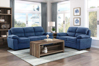 Blue Solid Wood 5 Seat Sofa with Pillow Top Arms for Living Room