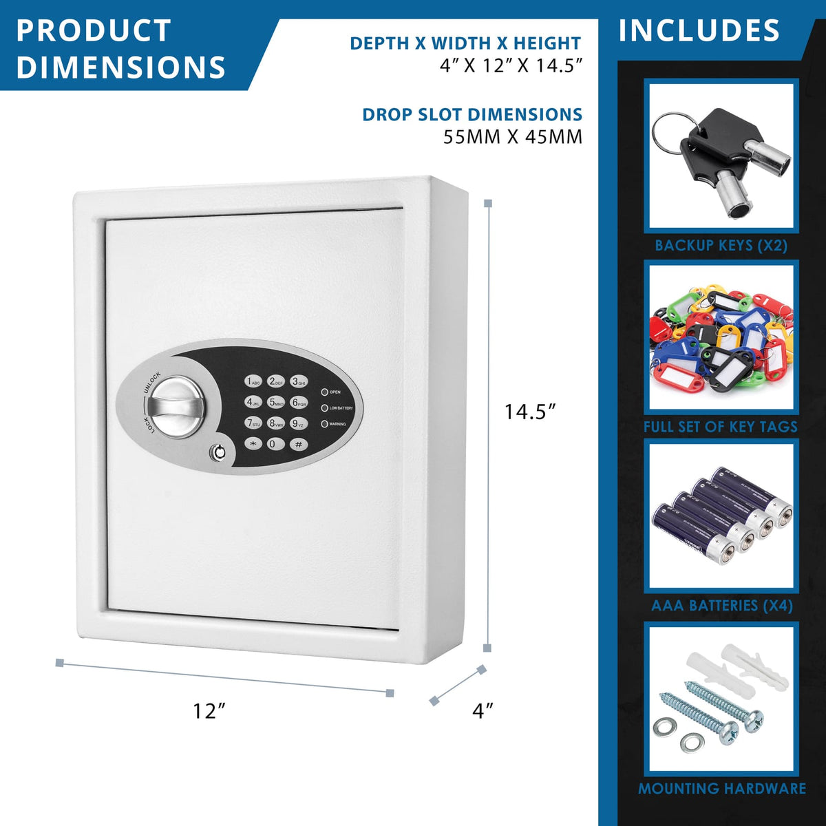 Digital Keypad Wall Safe - 48 Key Storage for Home Office