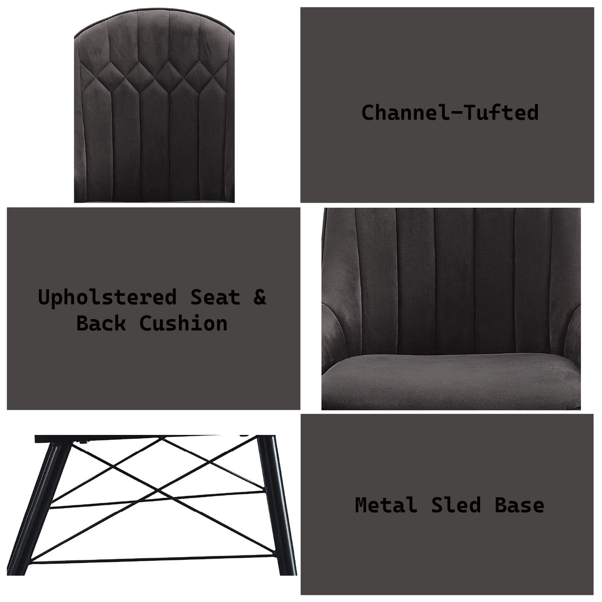 Dark Gray Fabric Dining Chairs Set of 2