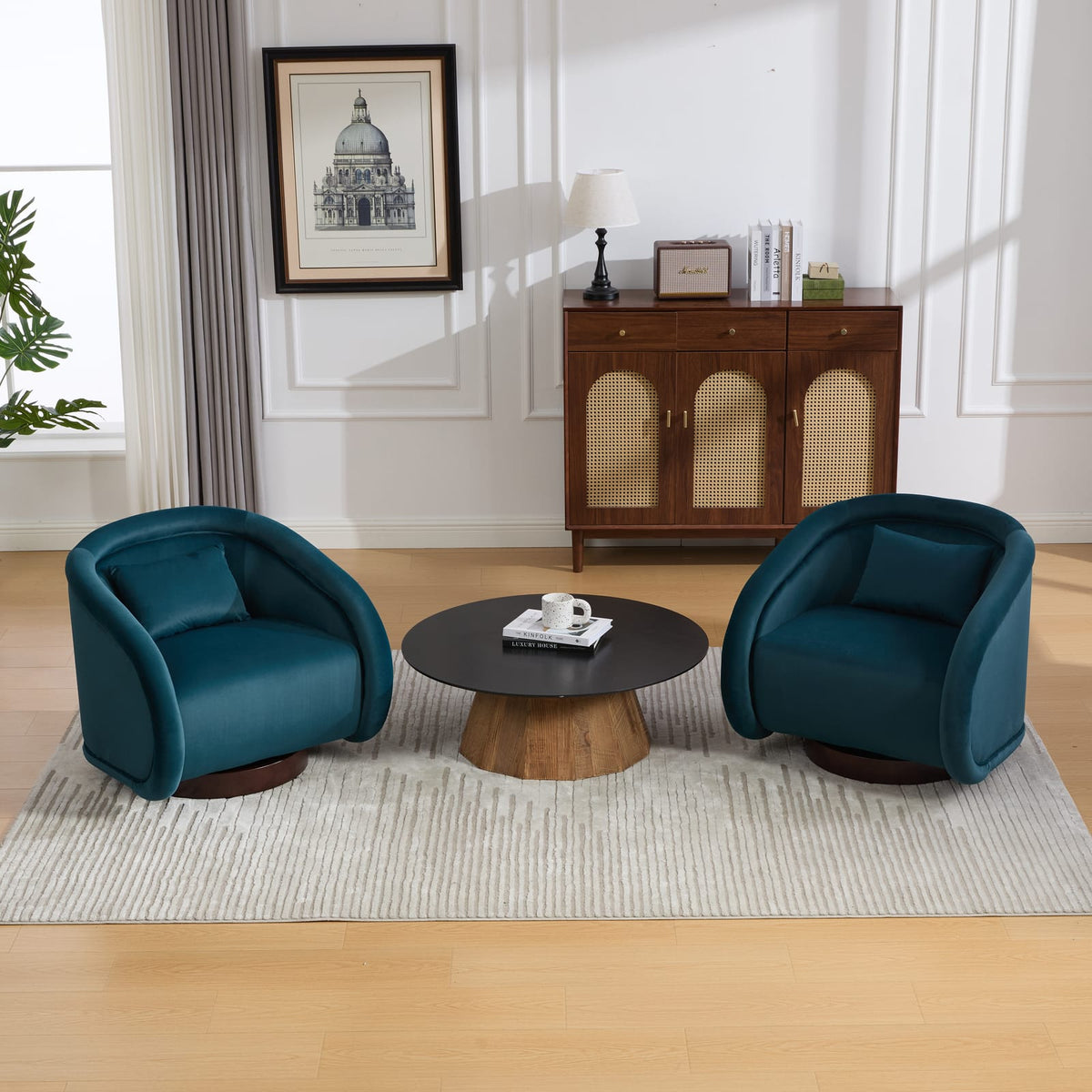Teal Swivel Accent Chair - 360 Degree Comfort, Rubberwood Frame