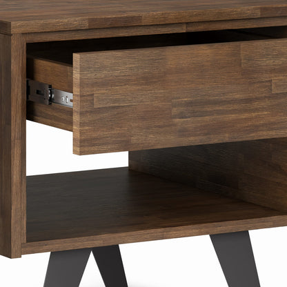 Dark Brown Acacia Wood End Table - 22" Square for Living Room