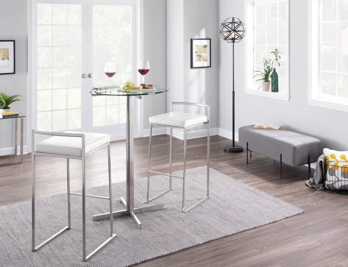 White Velvet Stackable Barstools - Set of 2