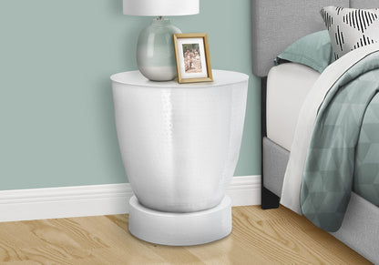 White Metal Drum Accent Table - Side, End, Nightstand for Living Room