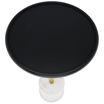 Black Marble & Mango Wood End Table - 12 Inch Round for Living Room