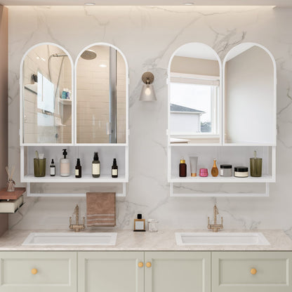 23.6" Modern Double-Arched Mirror Cabinet - White Bathroom Storage