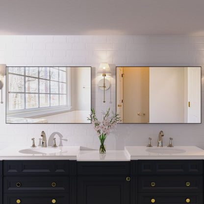 36x24 Inch Modern Black Bathroom Mirror - Glass & Aluminum Frame