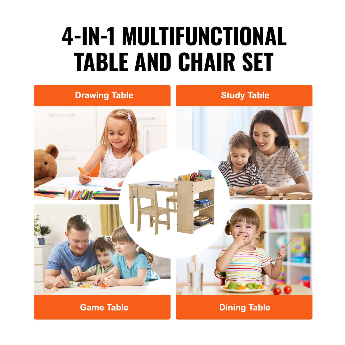 Light Natural Kids Art Table Set - 2 Chairs & Cabinet