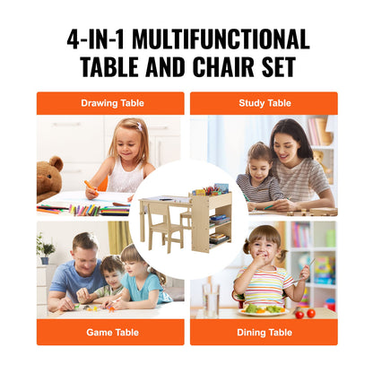 Light Natural Kids Art Table Set - 2 Chairs & Cabinet