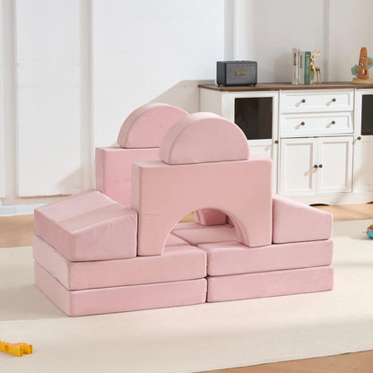 Pink Microfiber Kids Play Couch - 14 Piece Modular Sofa