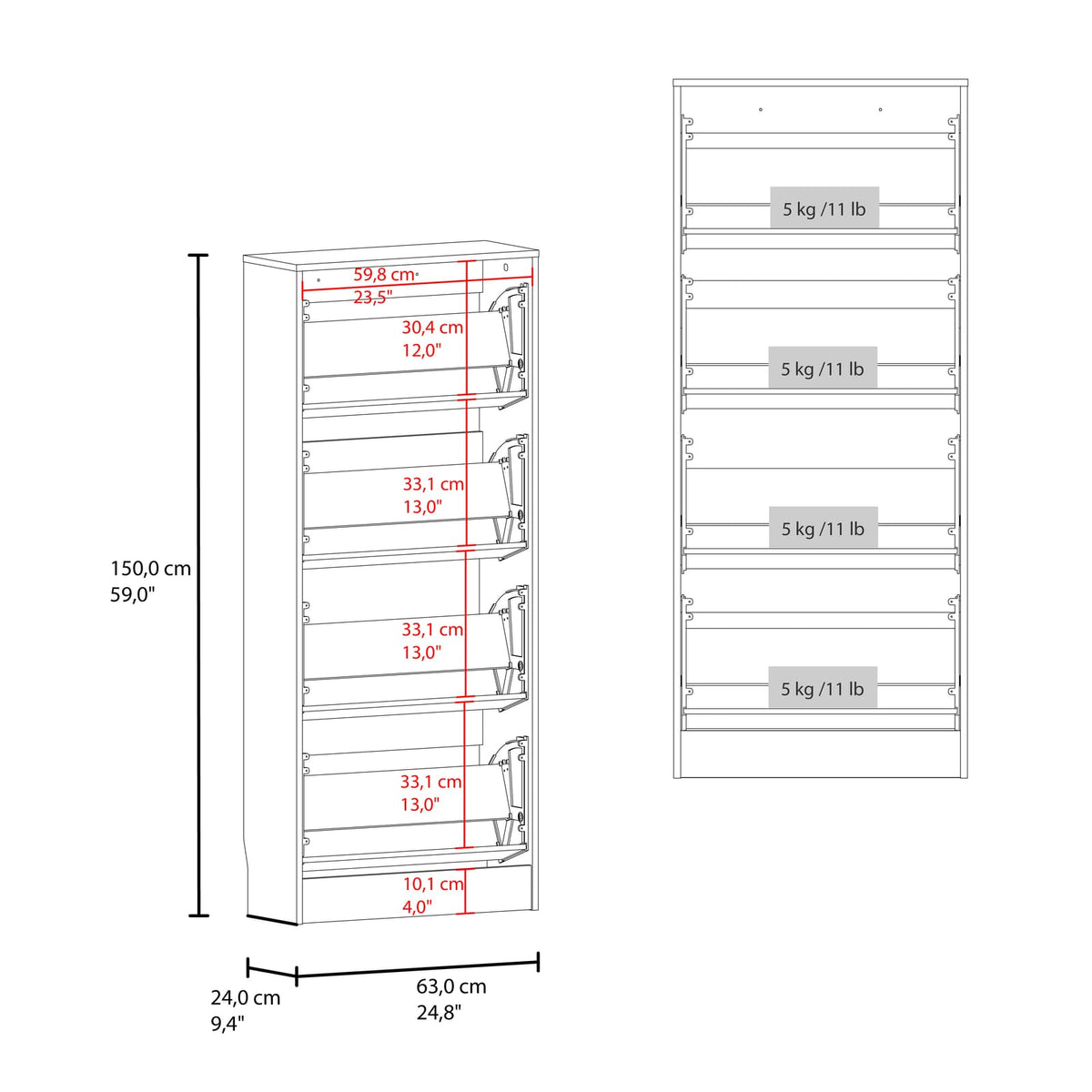 Black Shoe Rack - 4 Shelves, Storage Cabinet for Living Room