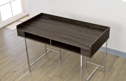 Contemporary Brown Chrome Metal Computer Desk with Drawer Storage