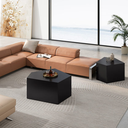 Irregular Pentagon Nesting Coffee Table Set, Black (Set of 2) for Living Room