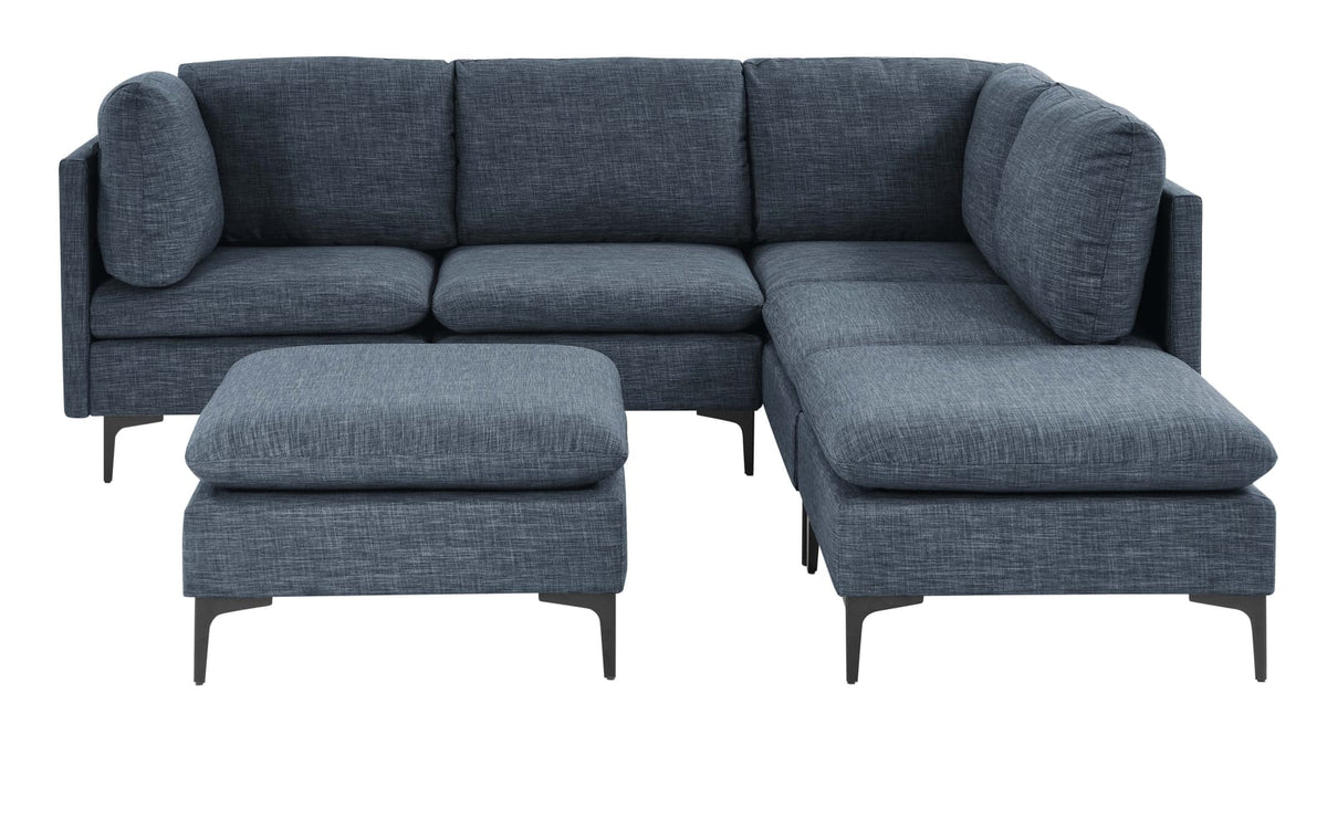 Dark Blue Linen Modular Sectional - 6 Seats for Living Room