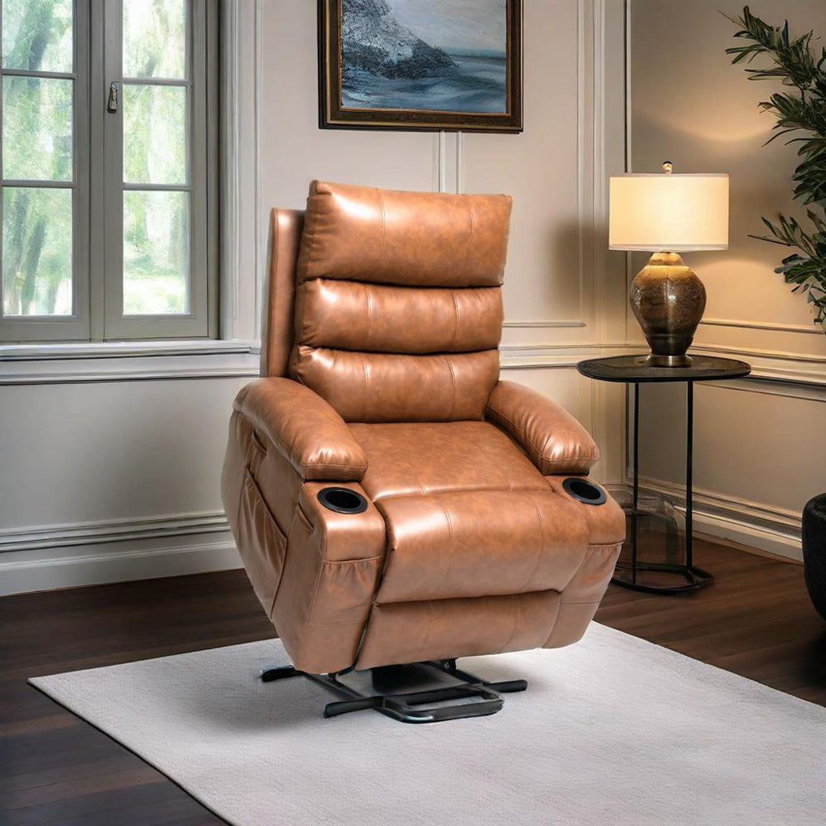 21" Seat Width Power Lift Recliner - Brown PU Comfort