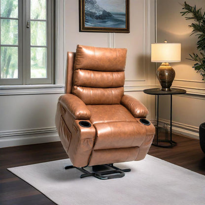 21" Seat Width Power Lift Recliner - Brown PU Comfort