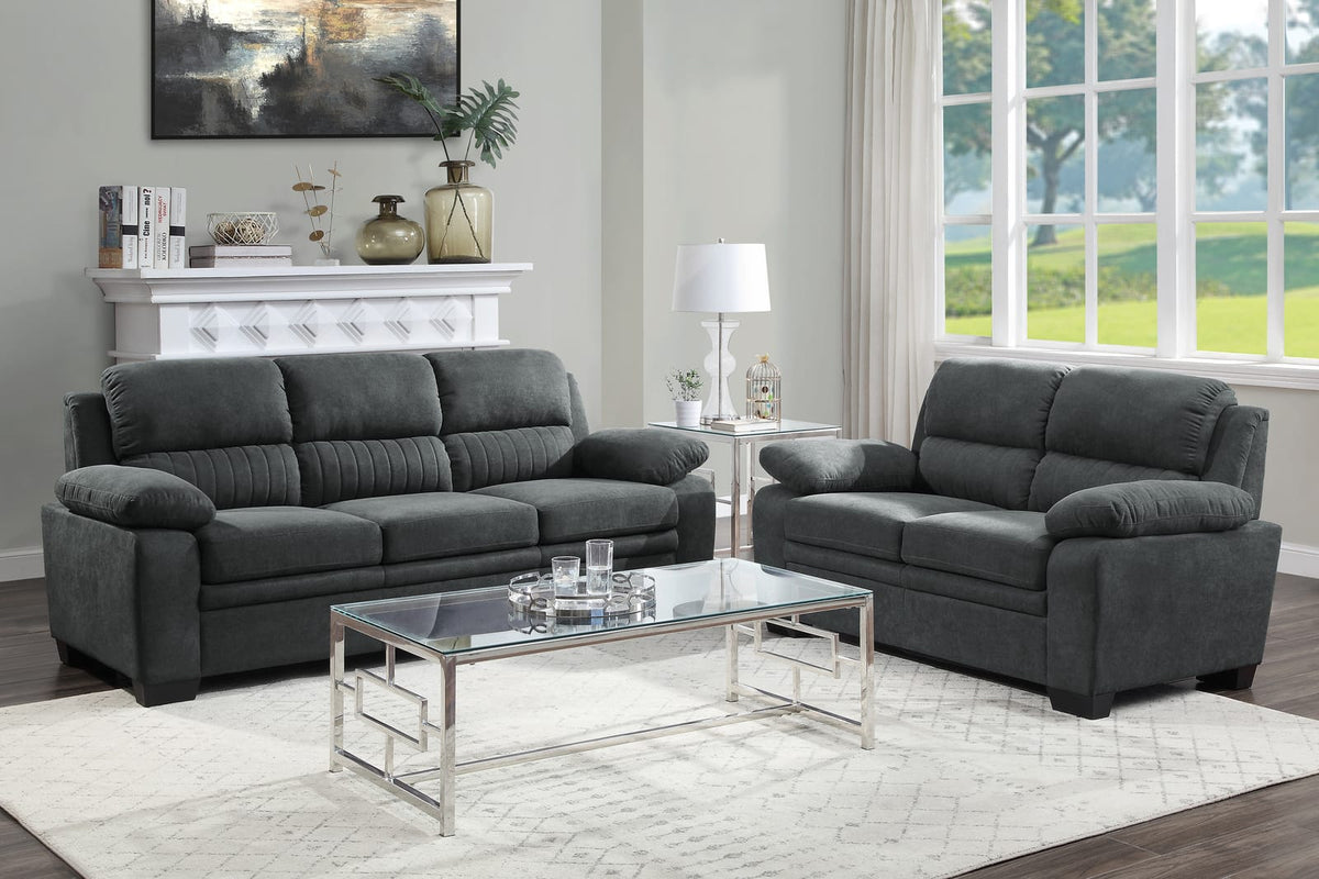 Modern Dark Gray Sofa Set - Plush Comfort & Solid Wood Frame