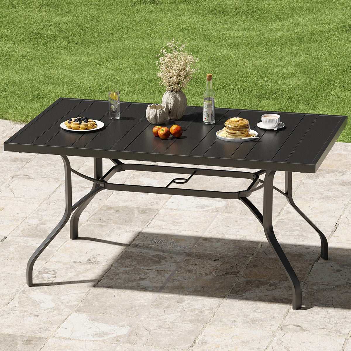 Black Metal Outdoor Dining Table - 60" Rectangle Patio Table