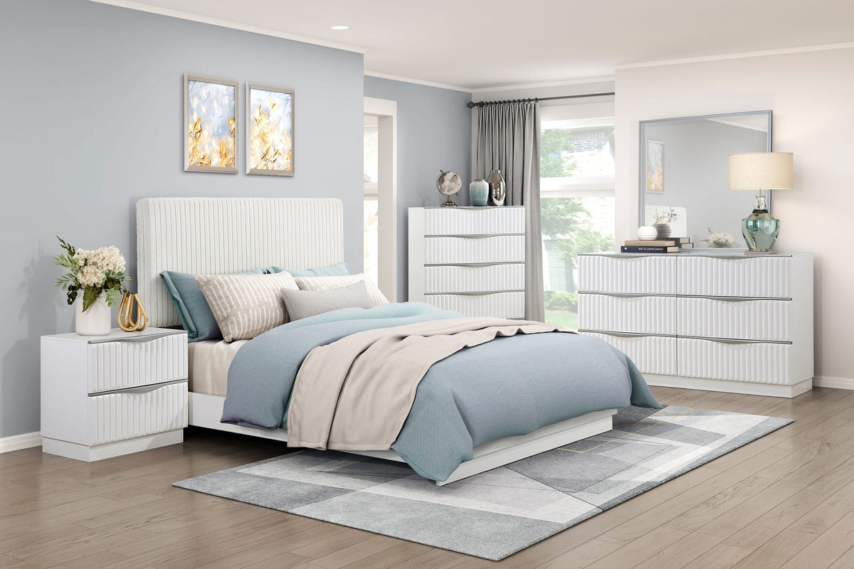 Pearl White Dresser - 6 Drawers, Modern Glam Style