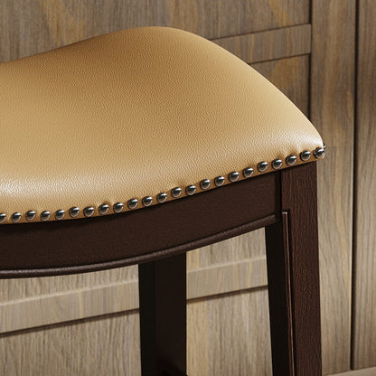 31 Inch Barstool - Tan PU Leather Seat, Durable Wood Frame