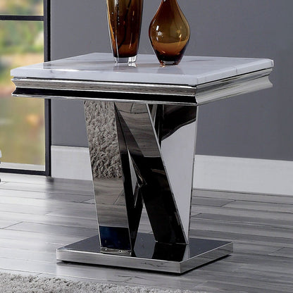 Chrome Faux Marble End Table - Glam Style for Living Room