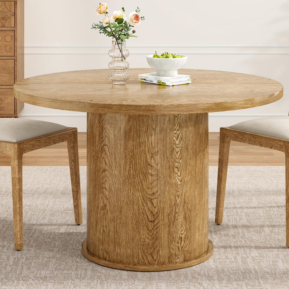 43 Inch Round Walnut Dining Table - For 4 People for Dining Room