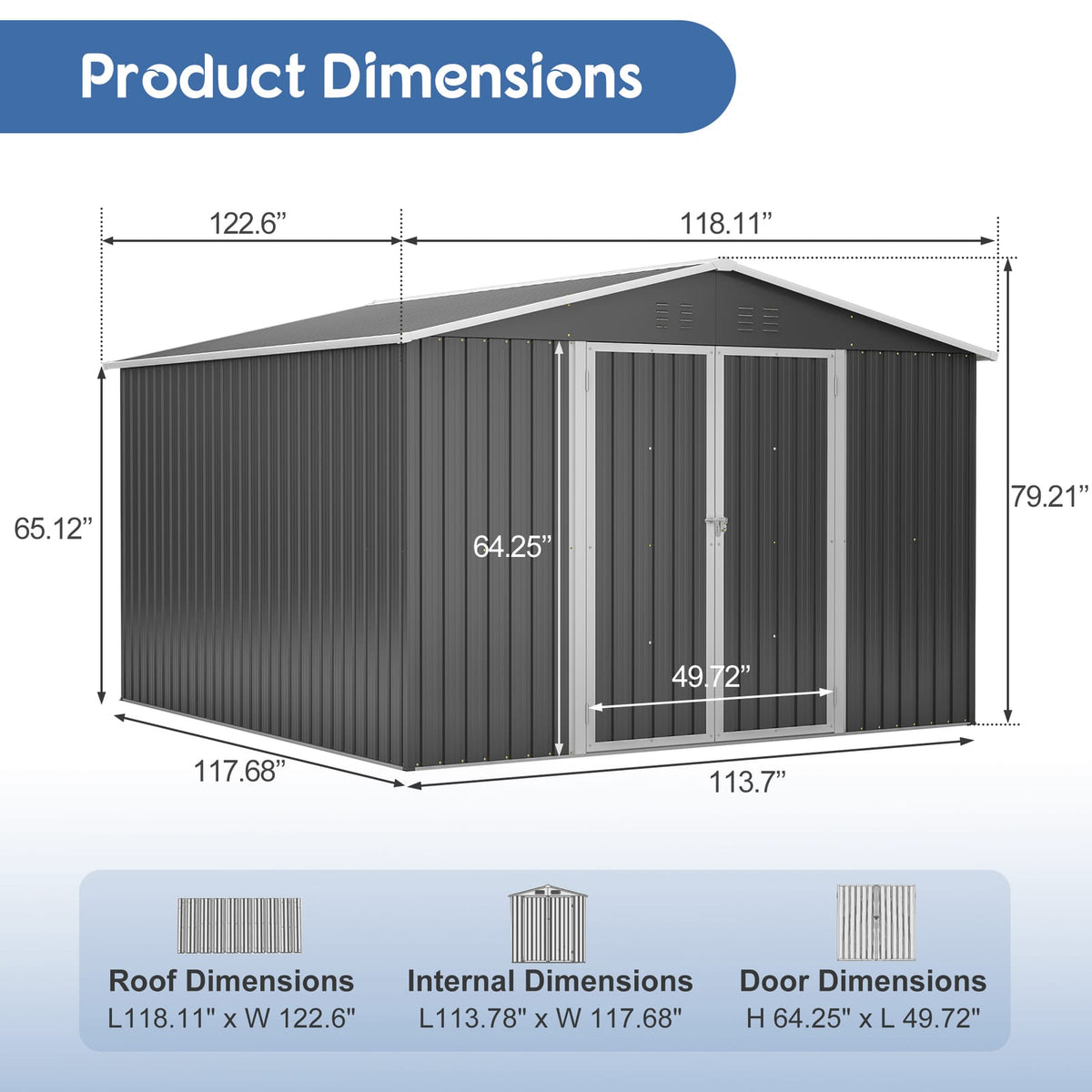 10x10 Metal Outdoor Storage Shed - Black