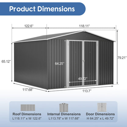 10x10 Metal Outdoor Storage Shed - Black