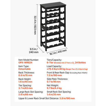 24 Bottle Bamboo Wine Rack - Freestanding Wine Storage