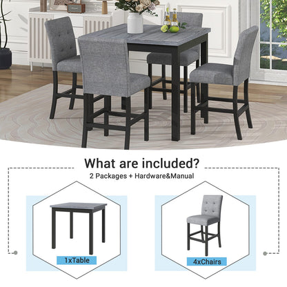 Gray Square Dining Table with 4 Upholstered Chairs for Dining Room