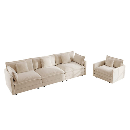 Light Coffee Chenille 4 Seat Sofa Set for Living Room Comfort