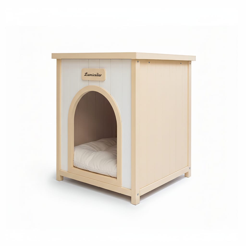 Cream White Cedar Pet Bed - Small Dog House Side Table