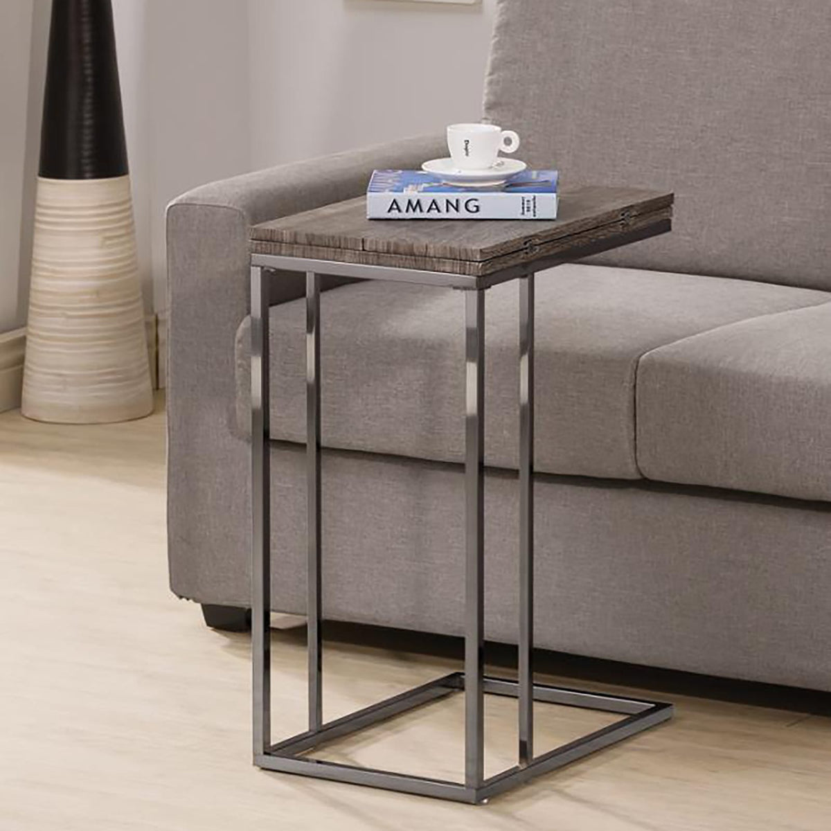 Grey & Brown Folding Snack Table - Industrial Style for Living Room