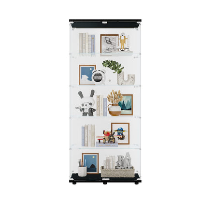 Tall 5-Shelf Glass Display Cabinet - Black