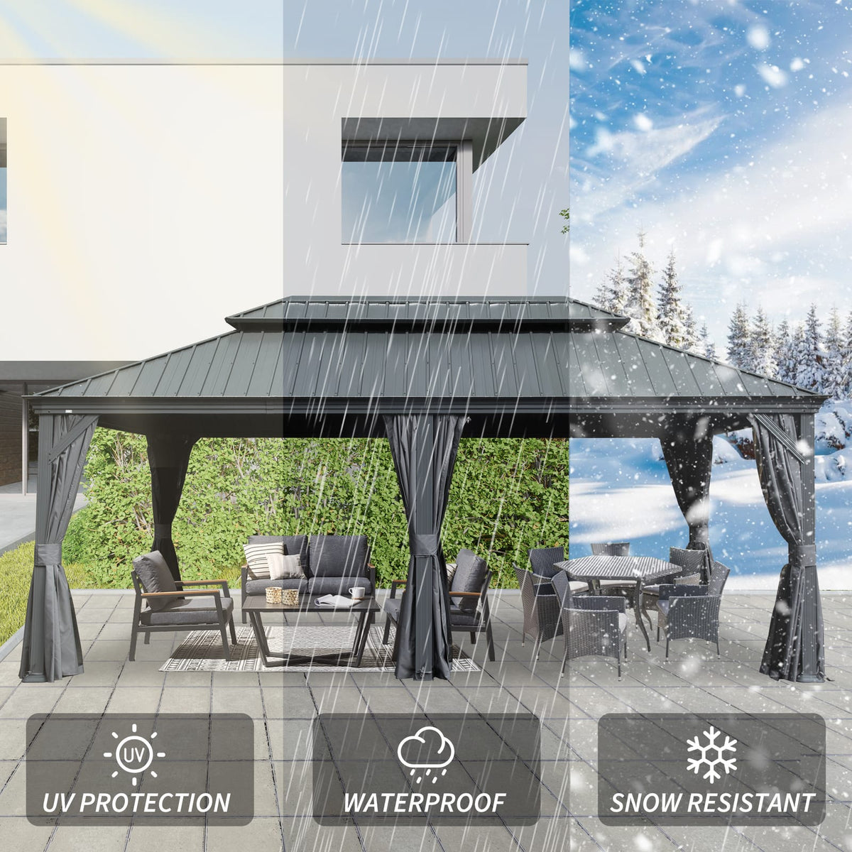 14x24FT Grey Metal Gazebo - Outdoor Patio Shelter