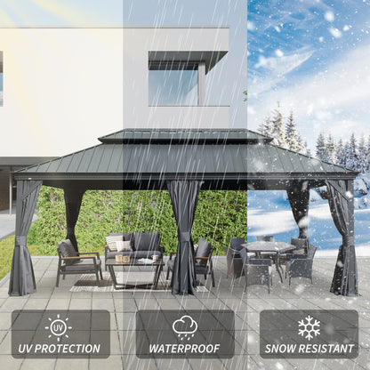14x24FT Grey Metal Gazebo - Outdoor Patio Shelter