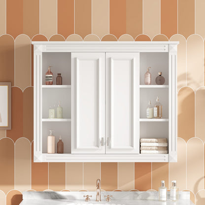 Modern Wall Mounted Bathroom Cabinet with Adjustable Shelves in White