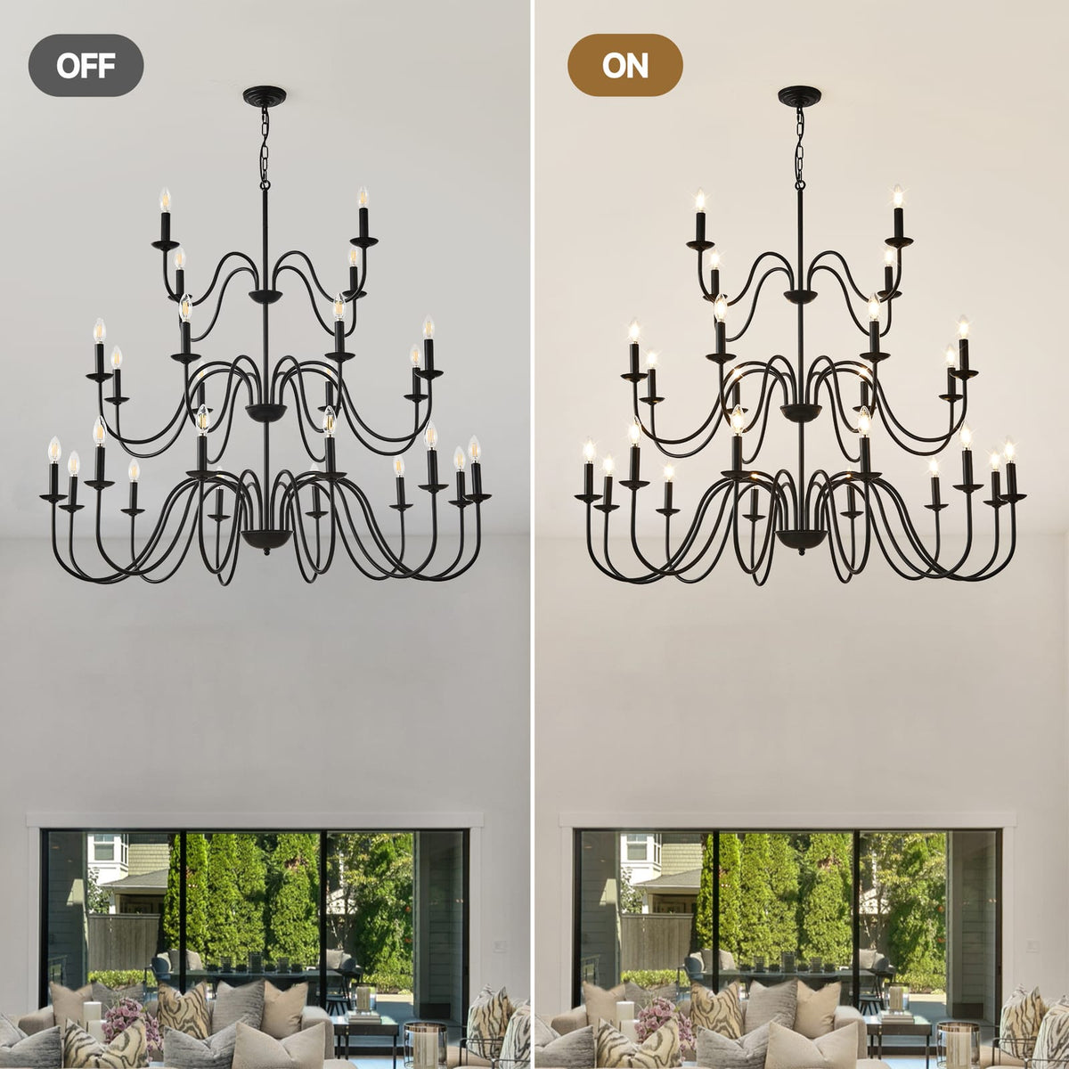 Large Black Farmhouse Chandelier - 24 Lights Iron Metal