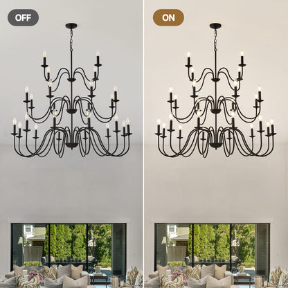 Large Black Farmhouse Chandelier - 24 Lights Iron Metal