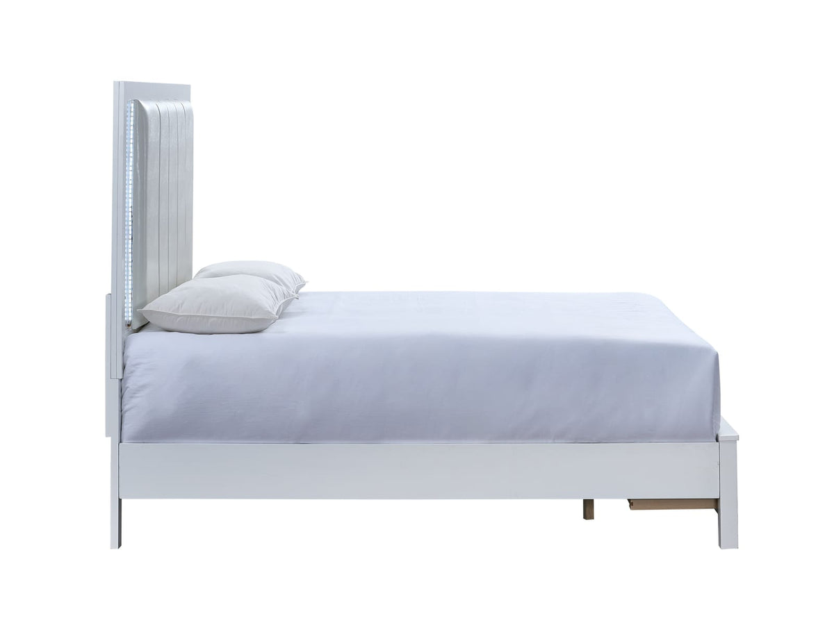 Queen White Wood Bed with Storage Drawers