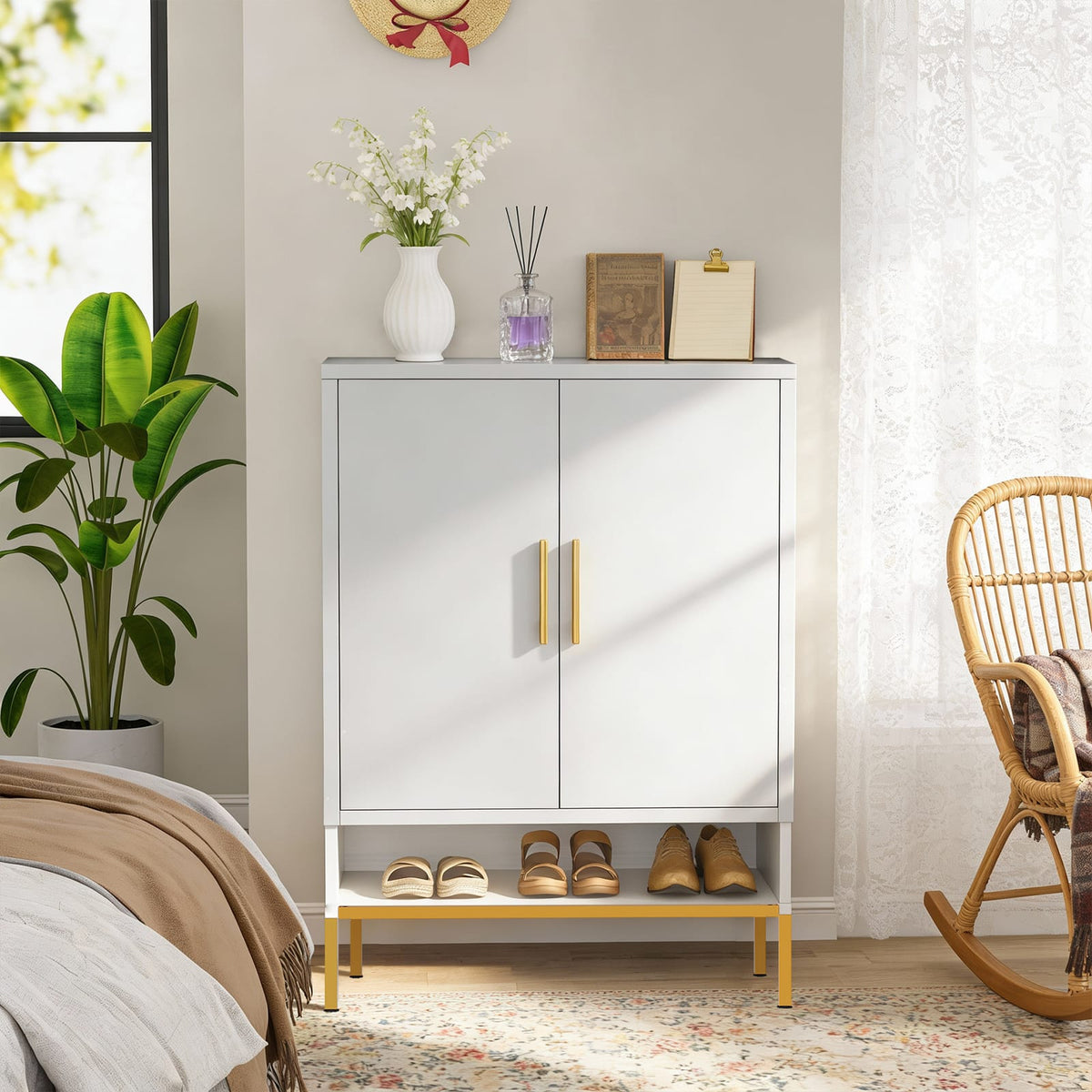 40" Tall 2-Door Shoe Cabinet - White Steel Storage
