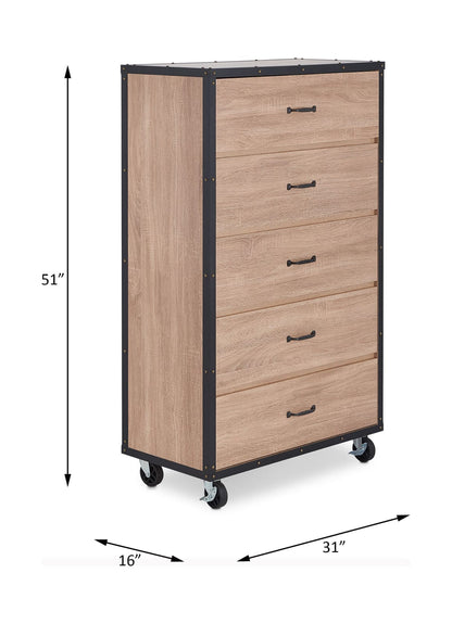 Light Oak 5-Drawer Chest - Bedroom Storage
