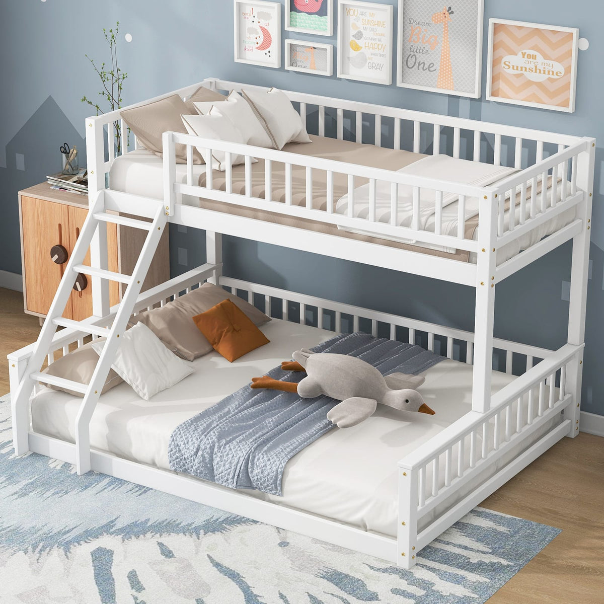 Twin XL Bunk Bed Frame White Wood Bunk