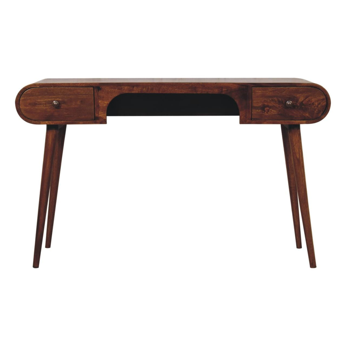 Solid Mango Wood London Arch Desk - 2 Drawers, Brown