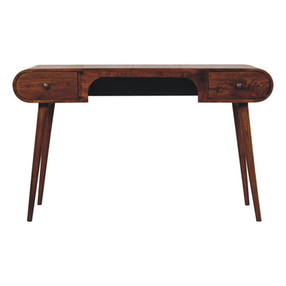 Solid Mango Wood London Arch Desk - 2 Drawers, Brown