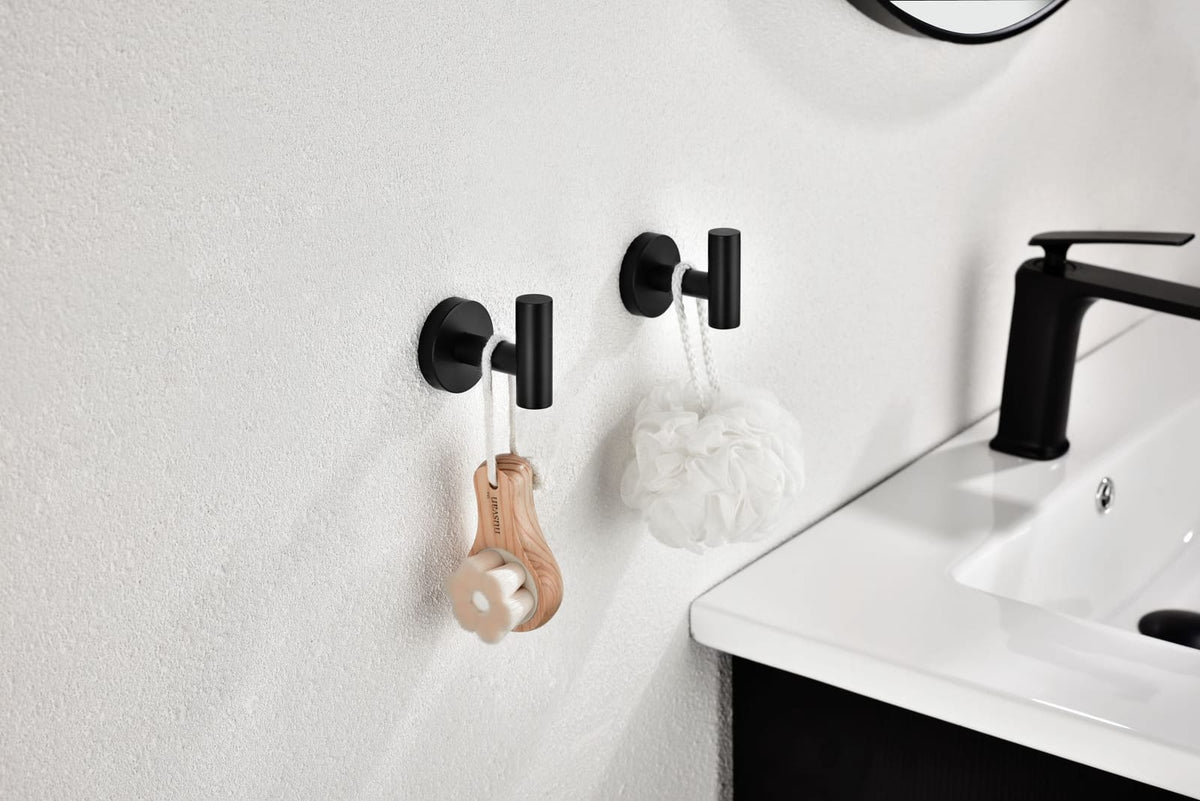 Stainless Steel Bathroom Towel Hooks - Matte Black, 2-Pack