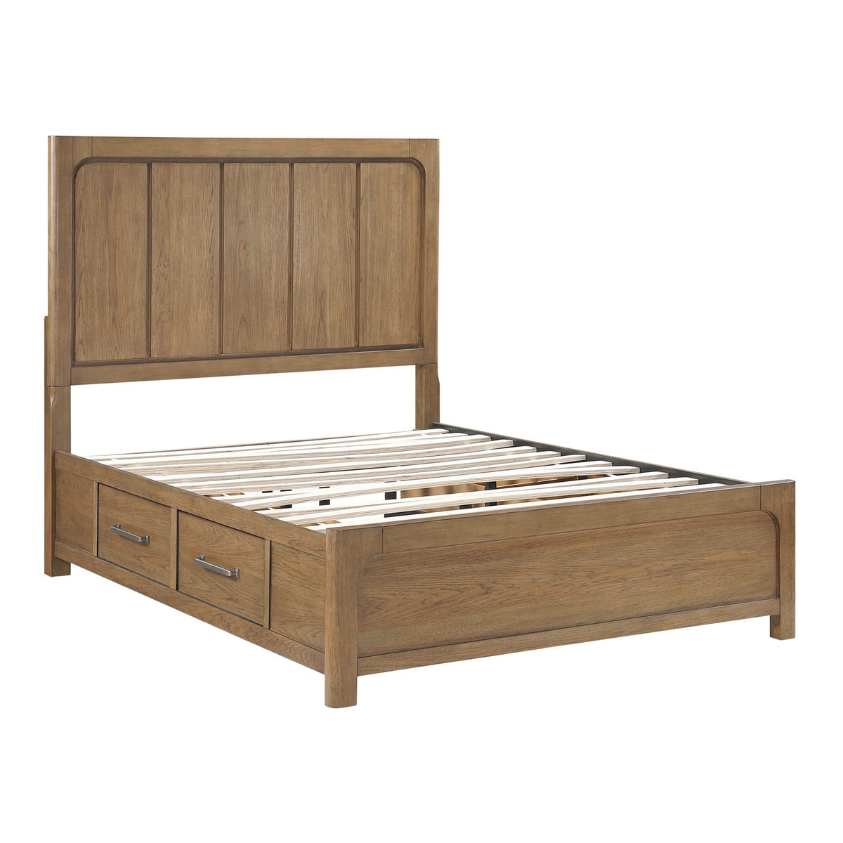 Queen Size Light Brown Wood Storage Bed Frame for Bedroom