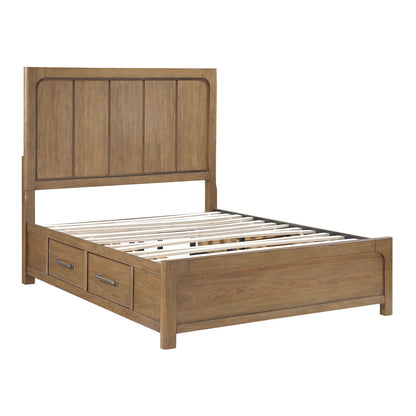 Queen Size Light Brown Wood Storage Bed Frame for Bedroom