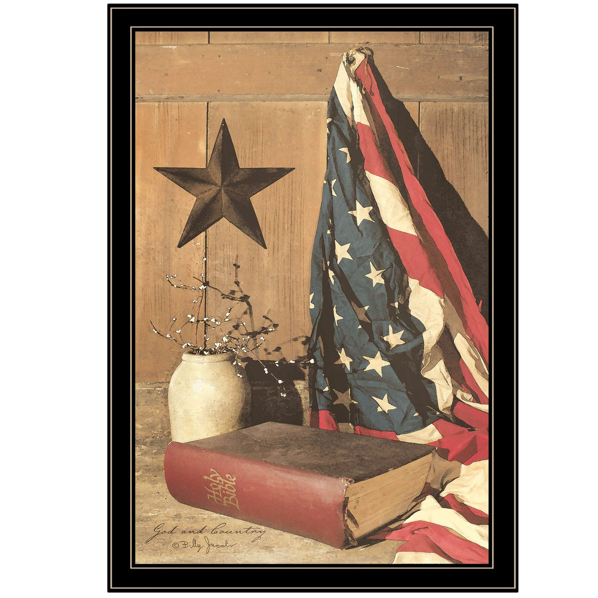 Framed God and Country Print - Black Frame, 24x36 Inch